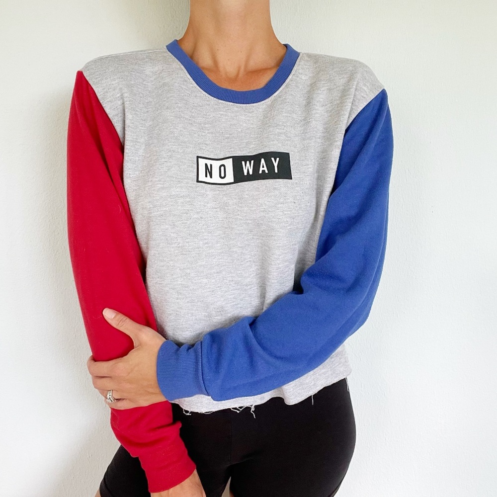 Mighty Fine gray No Way color block pullover sweatshirt size medium